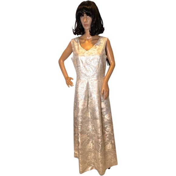 NWT Ellen Tracy Silver Jacquard Maxi Gown Dress Size 8 Formal Evening Prom 8 - Picture 10 of 17